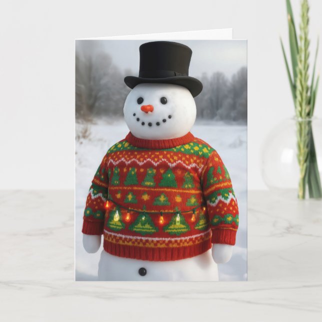 Carte Christmas Snowman Wearing an Ugly Sweater (Devant)
