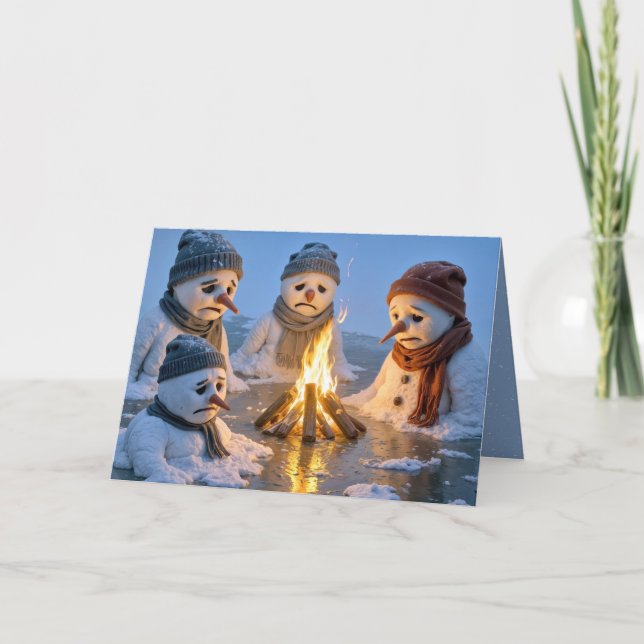 Carte Christmas Snowmen Melting Around a Campfire (Devant)
