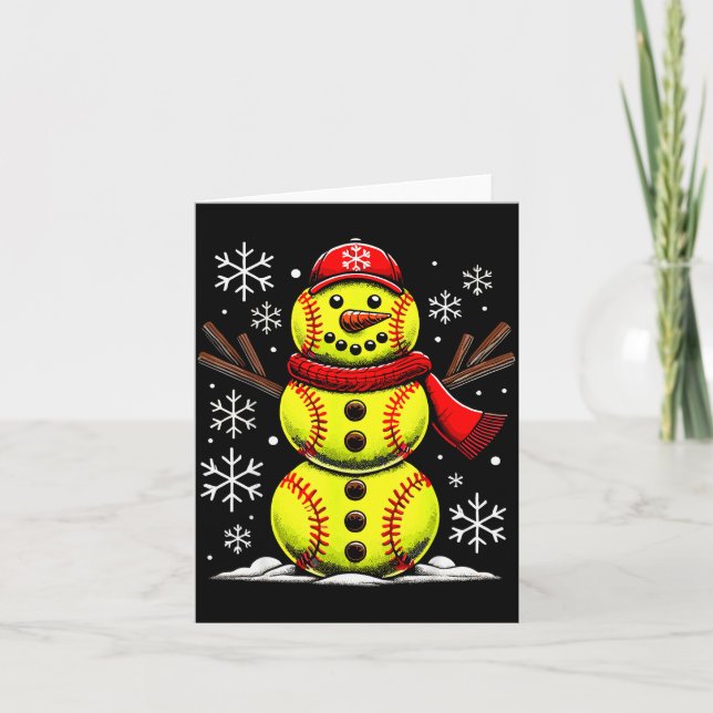 Carte Christmas Softball Snowman Girls, Softball Christm (Devant)