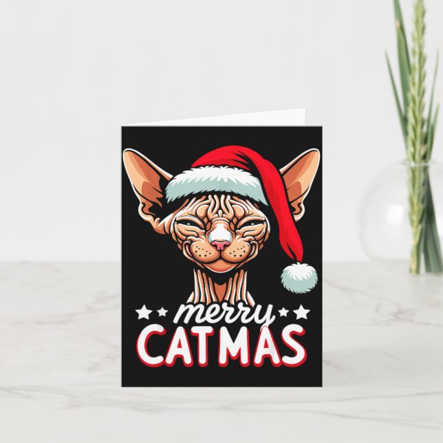 Carte Christmas Sphynx Cat Merry Catmas Santa Hat Xmas  (Devant)