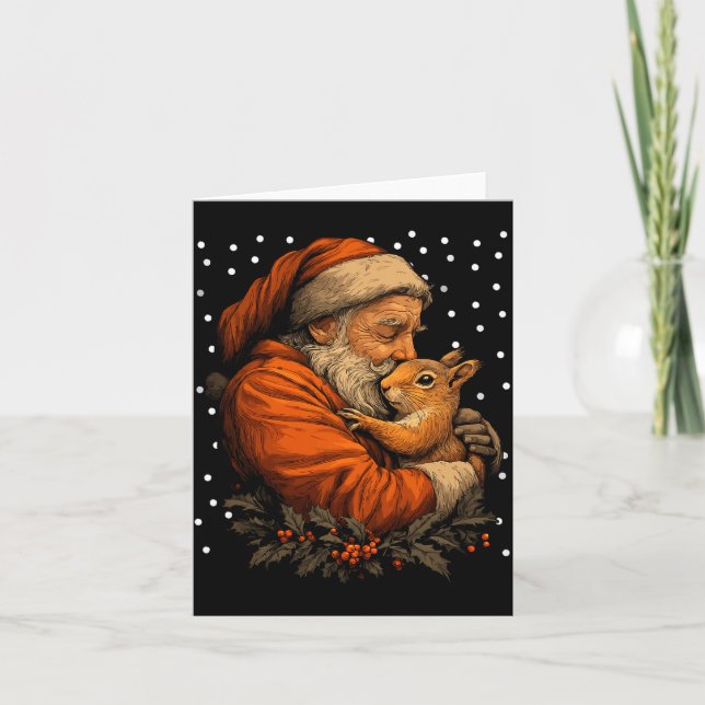 Carte Christmas Squirrel And Santa Claus Forest Animal W (Devant)