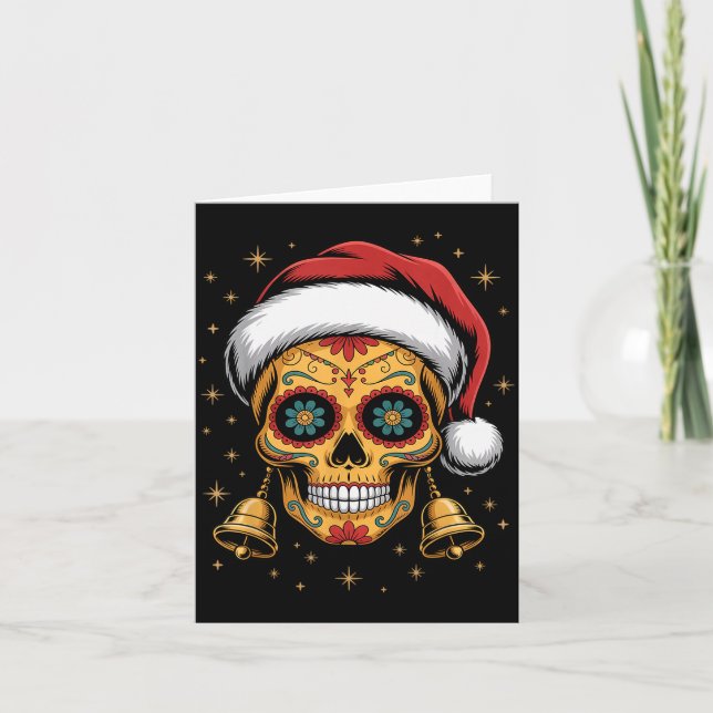 Carte Christmas Sugar Skull Art Woman Santa Hat Festive  (Devant)