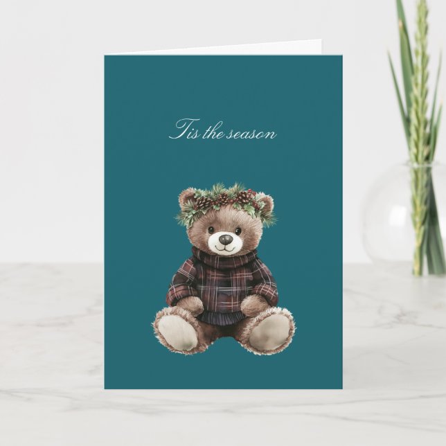 Carte Christmas Teddy Bear in Plaid   (Devant)
