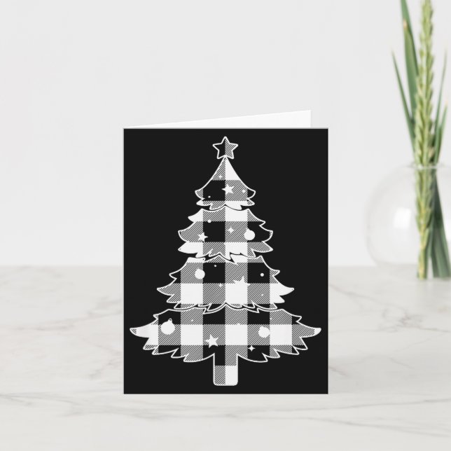 Carte Christmas Tree Black &amp; White Buffalo Plaid Mer (Devant)