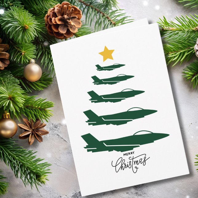 Carte Christmas Tree Green Military Airplane Minimalist (Créateur téléchargé)