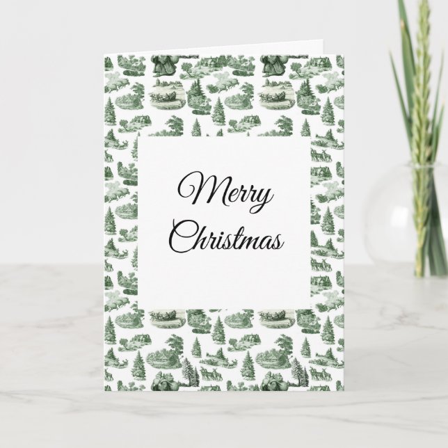 Carte Christmas Village Themed Green Toile Design (Devant)