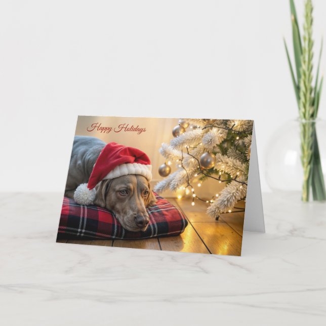Carte Christmas Weimaraner Dog By a Tree (Devant)