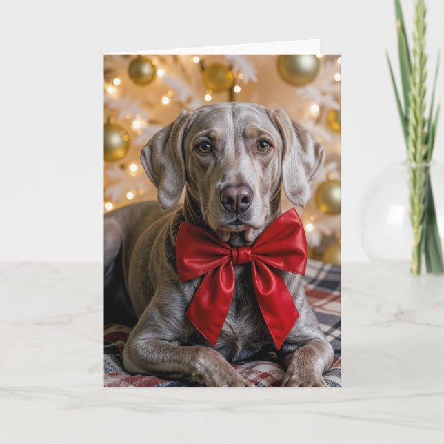 Carte Christmas Weimaraner Dog With Red Bow (Devant)