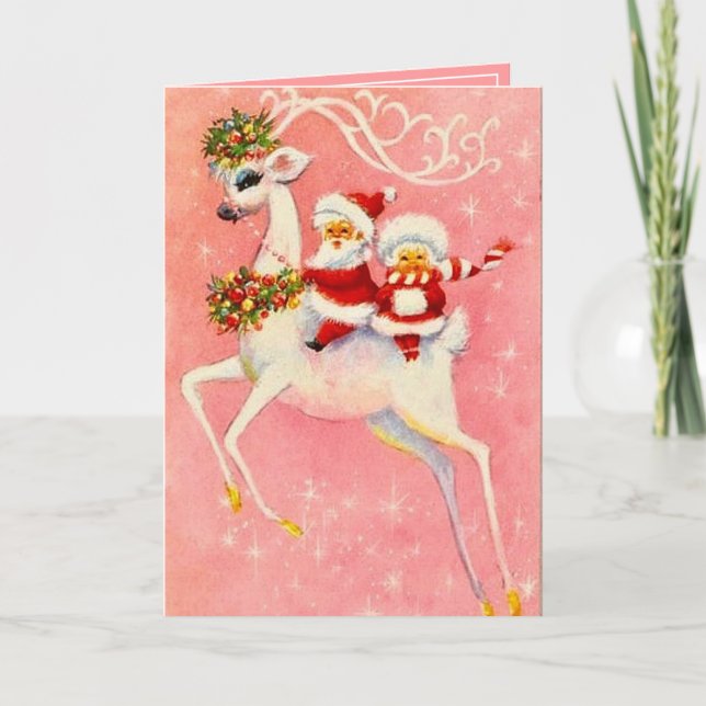 Carte Christmas White Deer Mr. & Mme Santa Claus (Devant)