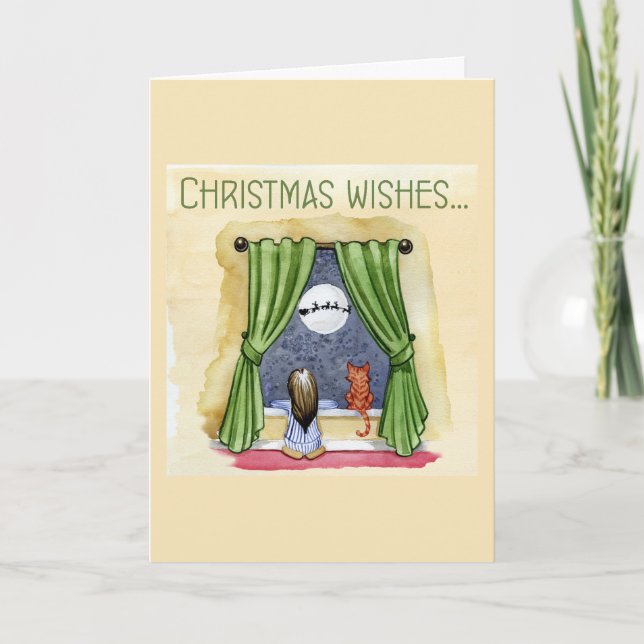 Carte Christmas Wishes Child & Kitty Cat Xmas (Devant)