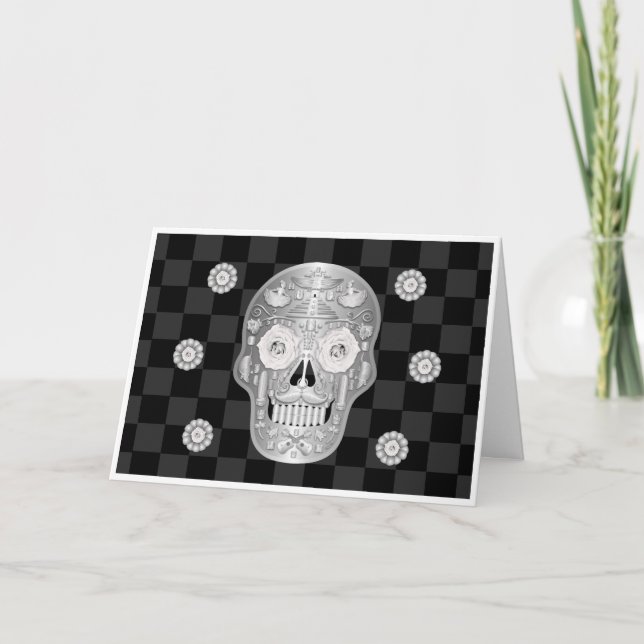 Carte Chrome Calavera (Rose blanche) (Devant)
