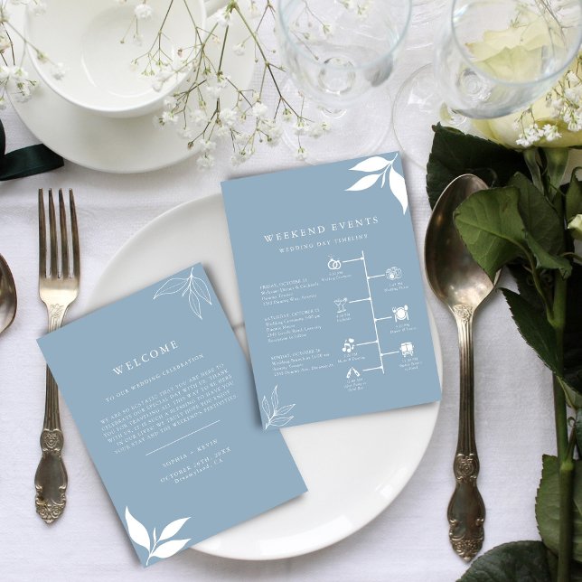 Carte chronologique Dusty Blue I Feuilles I Lettre (Créateur téléchargé)