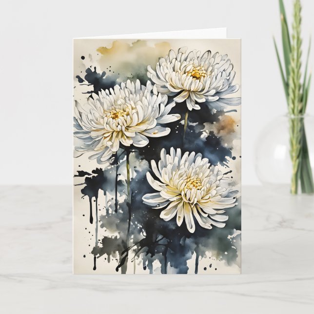 Carte Chrysanthème - Fleurs à l'aquarelle (Devant)