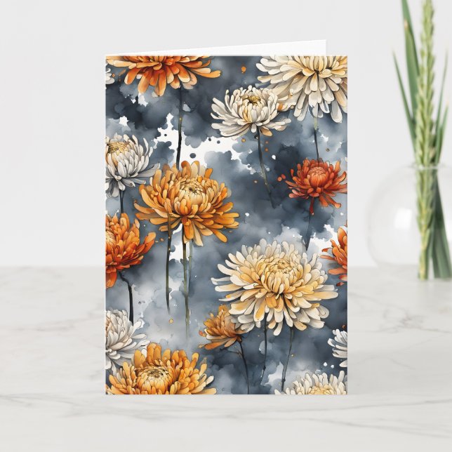 Carte Chrysanthème - Fleurs aquarelle (Devant)