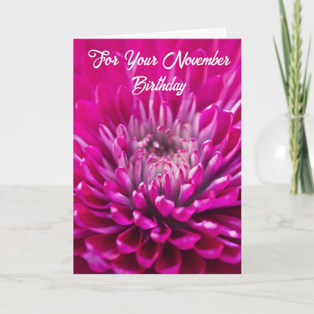 Carte Chrysanthème pourpre, fleur de naissance pour nove (Devant)