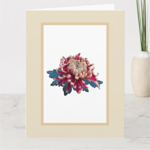 Carte Chrysanthème rouge et jaune illustration beige