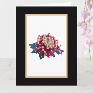 Carte Chrysanthème rouge et jaune illustration noir
