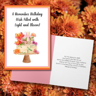 Carte Chrysanthèmes sur gâteau Anniversaire de novembre 