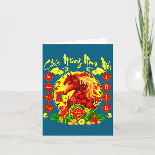 Carte Chuc Mung Nam Moi Happy New Year 2026 Horse Vietna (Devant)