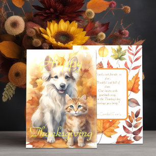 Carte Chute Blanc Collie Chien & Tabby Kitten Thanksgivi