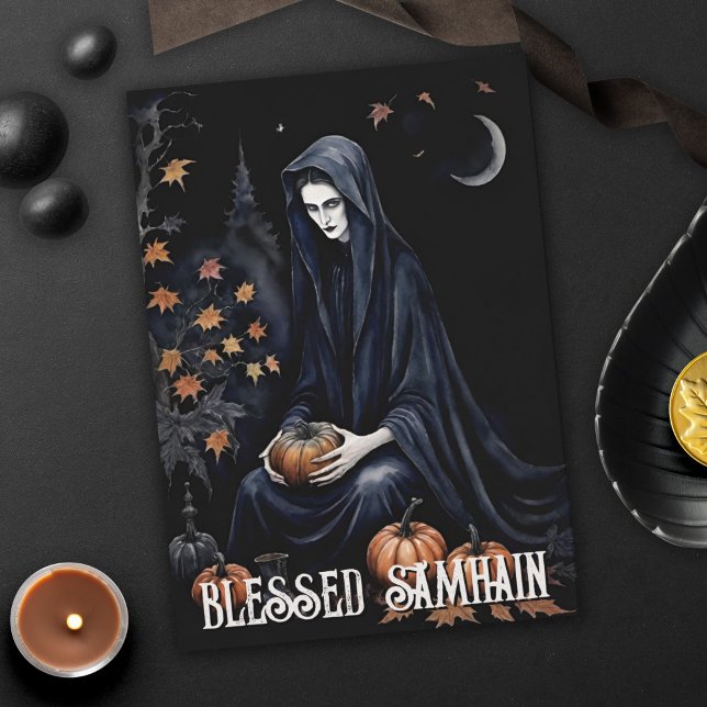 Carte Chute Forêt Béni Samhain Night Pagan sorch (Fall Forest Blessed Samhain Night Pagan Witch Halloween Greeting Card)