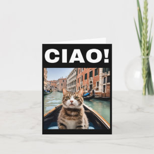 Carte Ciao Chat Gondolier Drôle Sur Une Gondole Vénitien