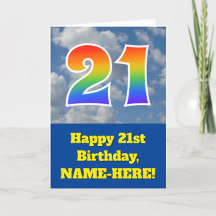Carte Ciel bleu nuageux, Motif arc-en-ciel "21" Annivers
