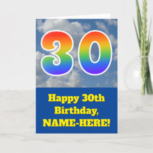 Carte Ciel bleu nuageux, Motif arc-en-ciel "30" Annivers