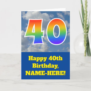 Carte Ciel bleu nuageux, Motif arc-en-ciel "40" Annivers
