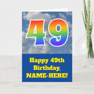 Carte Ciel bleu nuageux, Motif arc-en-ciel "49" Annivers