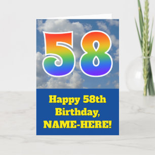 Carte Ciel bleu nuageux, Motif arc-en-ciel "58" Annivers