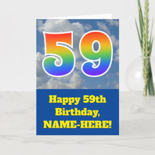 Carte Ciel bleu nuageux, Motif arc-en-ciel "59" Annivers