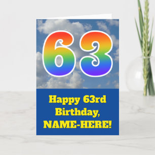 Carte Ciel bleu nuageux, Motif arc-en-ciel "63" Annivers