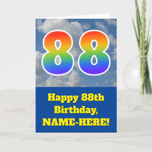 Carte Ciel bleu nuageux, Motif arc-en-ciel "88" Annivers