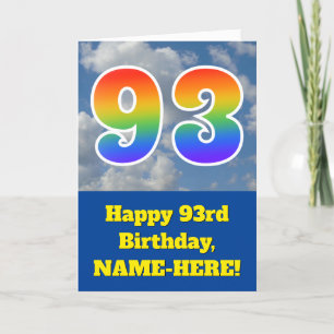 Carte Ciel bleu nuageux, Motif arc-en-ciel "93" Annivers