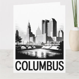 Carte Ciel de Columbus Ohio Noir et Blanc Gravure sur Bo