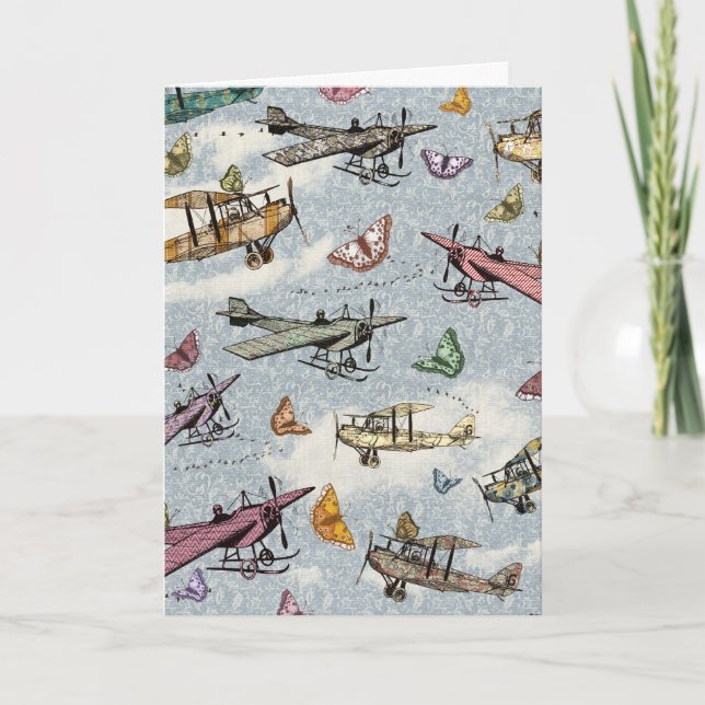 Carte Ciel vintage - avions et papillons (Devant)