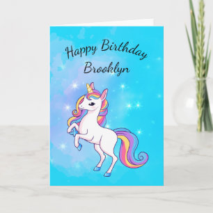 Carte Cieux roses et aqua Licorne magique Anniversaire f