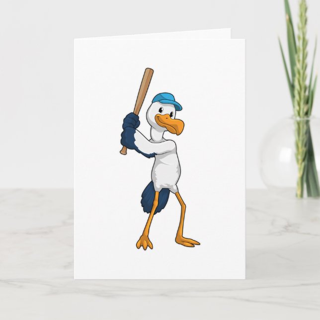 Carte Cigogne au baseball avec une batte de baseball (Devant)