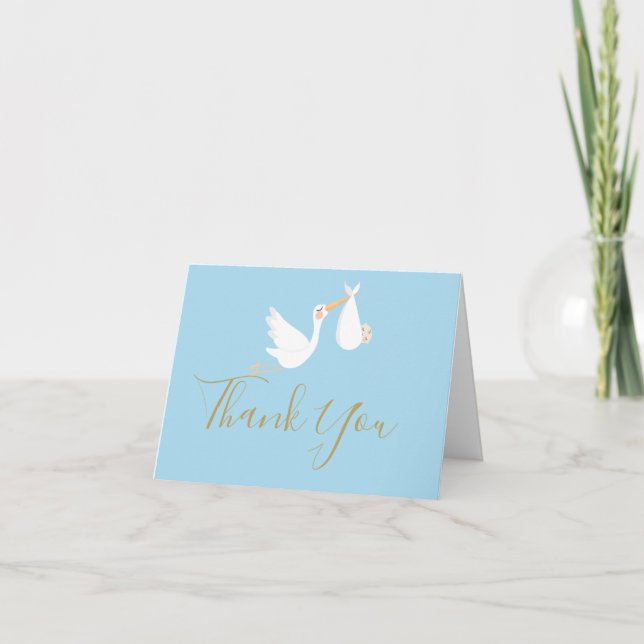 Carte Cigogne de livraison spéciale bébé Merci Bleu (Devant)