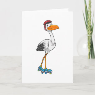 Carte Cigogne en patineur en ligne avec des patins à rou