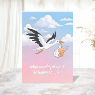 Carte Cigogne portant un bébé prenant un selfie