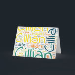 Carte Cillian<br><div class="desc">Cillian. Show and wear this popular beautiful male first name designed as colorful wordcloud made of horizontal and vertical cursive hand lettering typography in different sizes and adorable fresh colors. Wear your positive american name or show the world whom you love or adore. Merch with this soft text artwork is...</div>