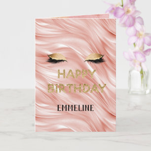 Carte Cils de fête scintillants or rose poudré pour anni