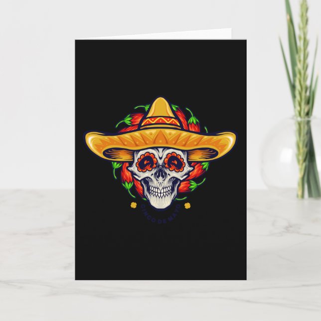 Carte Cinco de mayo crâne mexicain sombrero (Devant)