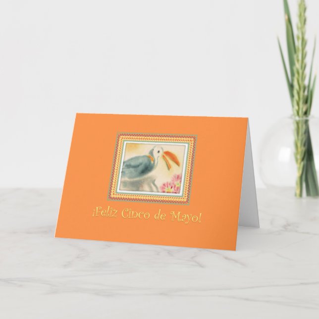 Carte Cinco de Mayo Toucan sur Orange en espagnol (Devant)