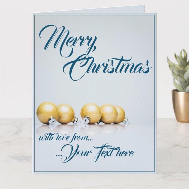 Carte Cinq boules de Noël dorées - écriture bleue (Petite plante)