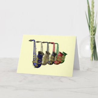 Carte cinq saxophones colorés