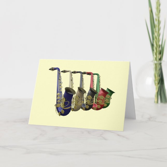 Carte cinq saxophones colorés (Devant)