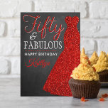 Carte Cinquante et fabuleux 50e anniversaire<br><div class="desc">Envoyez un message d'anniversaire personnalisé avec cette élégante robe de parties scintillant rouge cinquante et fabuleuse carte d'anniversaire 50e. Le nom sur le devant peut facilement être personnalisé pour cette personne spéciale et le message à l'intérieur de la carte peut également être personnalisé.</div>